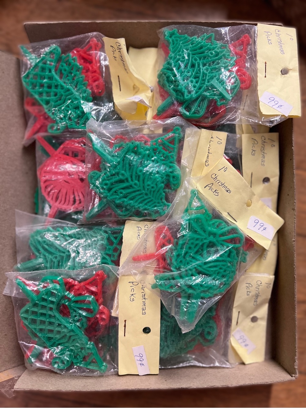 Vintage Christmas Plastic Picks - Red & Green Tree Ornaments